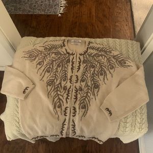 Vintage beaded cardigan circa 1960, hand beaded in Hong Kong. Lined.